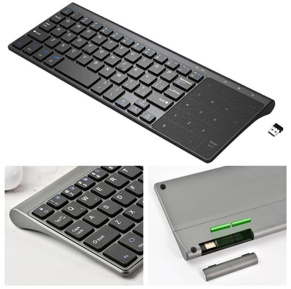 2.4G Trådløst 59-tasters ABS-tastatur med indbygget touchpad til Android, iOS og Windows, grå, 25,8 x 9,8 x 1,5 cm