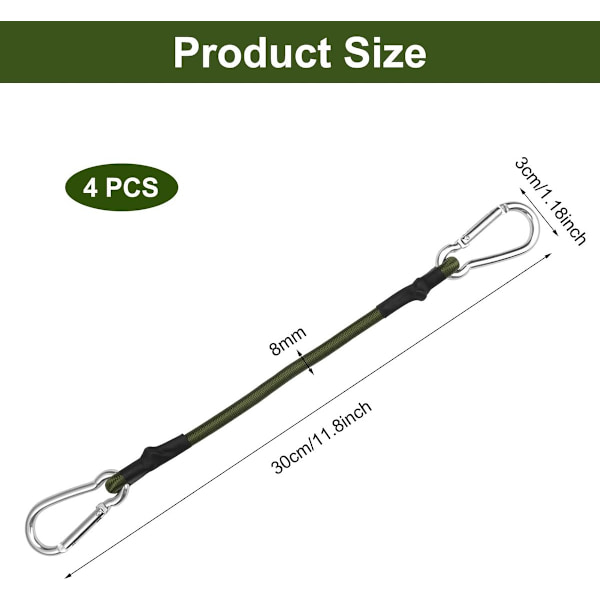 pieces - Elastisk snor - med karabinhage - 30 cm - Elastisk bagagerem - Elastikker - Bagagestropper - Surringsstropper - Ekspandersnor
