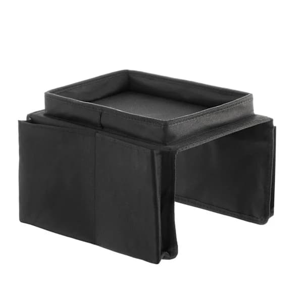 Sofa Armlænsbakke Organizer med 6 Sidelommer Sammenklappelig Bærbar Tekstilholder til Drikkevarer og Snacks Sort