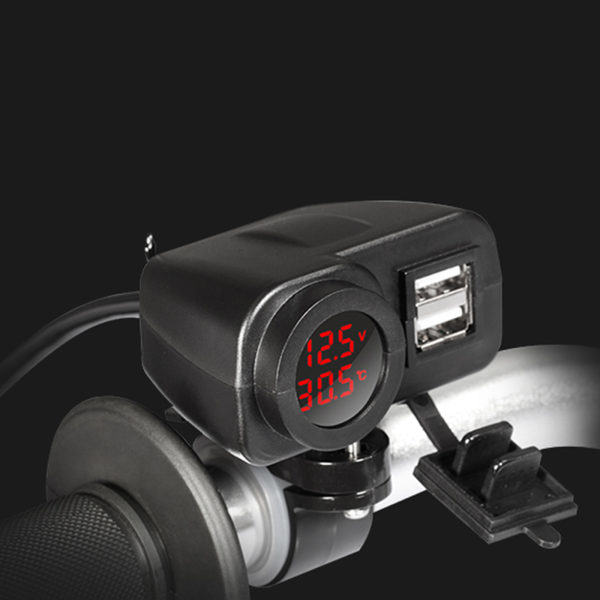Motorcykel 18W QC3.0 Dubbel USB Snabbladdare Spännings- och Temperaturdisplay Voltmeter Röd 1