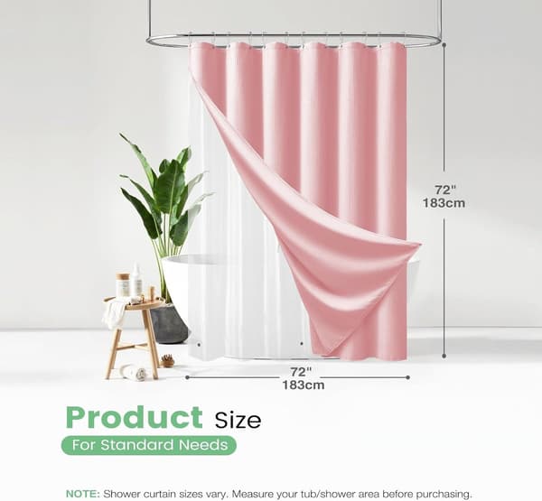 Tekstureret polyester badeforhæng, vandtæt maskinvaskbart med 12 kroge, pink, 180 x 180 cm, til hjemme- og hotelbadeværelser