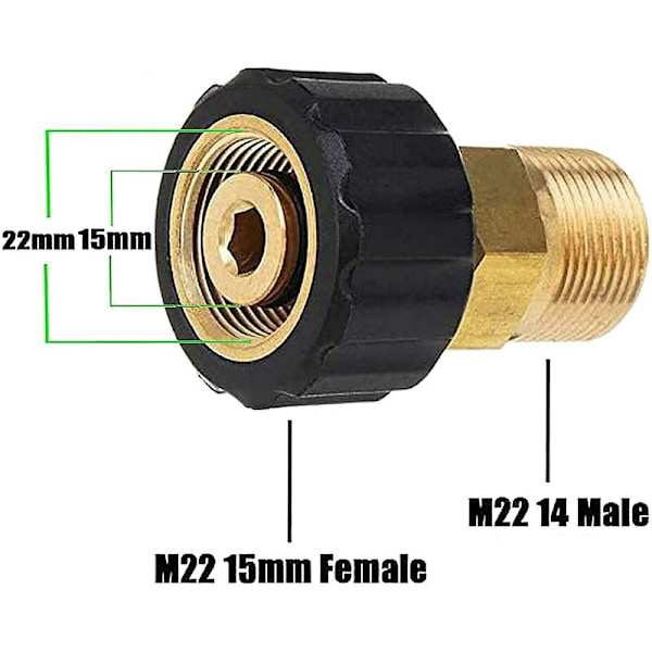 Høytrykksvaskkobling, M22 x 15mm hunngjenge til M22 x 14mm hanngjenge Hurtigkobling Høytrykksvask Adapter Deler