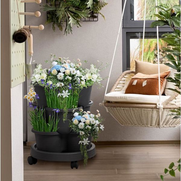 Frfik Planting Tower - 3-Tier Stackable Strawberry Vertical Tower Pot, Garden Planter with Removable Wheels