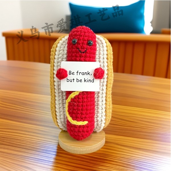 Amazons bästsäljande ull Emotional Support groda handvirkade ornament positiv energi kort hot dog 1