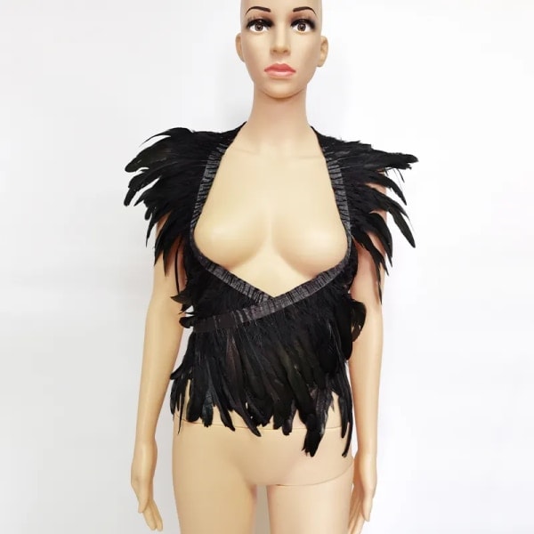 Svart Iriserande Tuppfjäder Sjal Scarf Fjäder Axel Wraps Shrug Punk Gothic Party Halloween Karneval Rave Show Dekoration Svart
