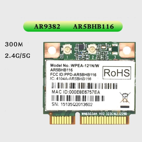 AR9382 AR5BHB116 2,4G/5GHz WiFi langaton verkkokort Mini PCI-E 300Mbps Windows 7/8/8.1/10/Linuxille