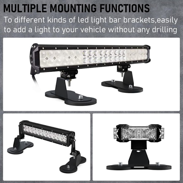 Magnetisk Base LED Strip Monteringsbeslag, Stærk Sugekopholder til Lige Buet Side LED Strip Montering, 2 Pak, Sort