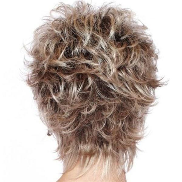 Damer Silverbrun Utåtriktad Fluffig Gradient Kort Peruk Cosplay