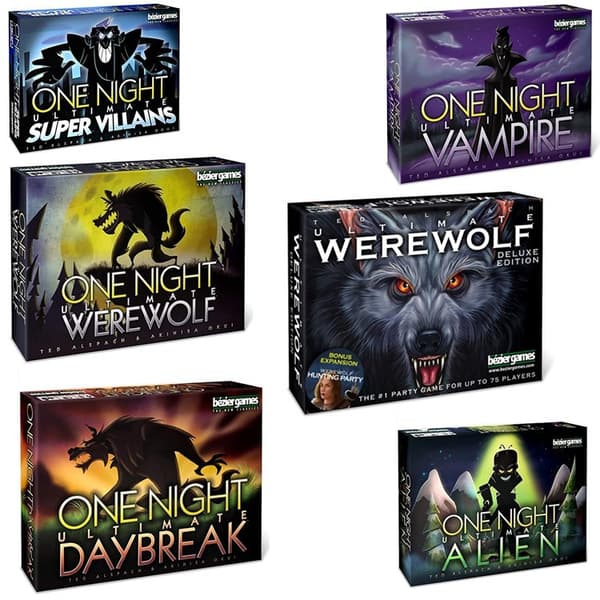 Engelsk versjon av brettspillet One Night Ultimate Werewolf Werewolf head
