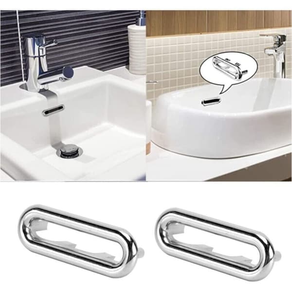 Set med 4 diskbänksöverströmningsringar, överströmningshål, silver, kök, badrum, diskbänkslock, överströmning, avloppslock, överströmningsring