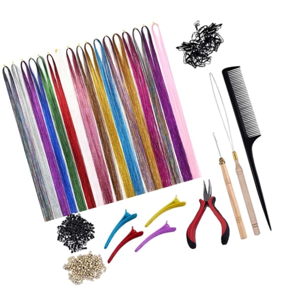 TG 12 farger hårforlengelse Tinsel Kit 2400 tråder for styling 94cm