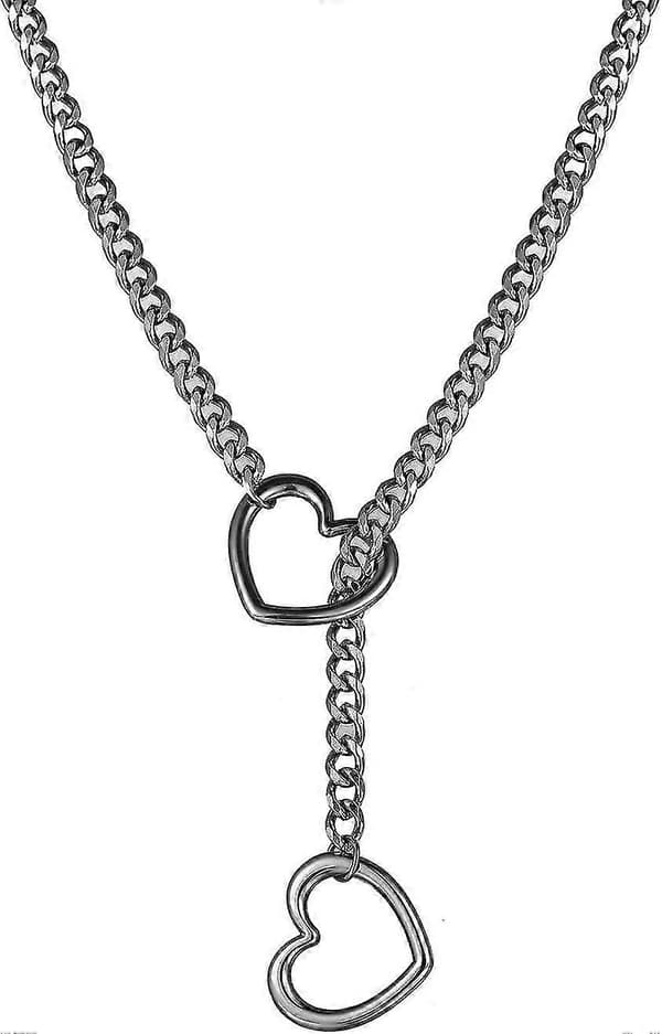 Hjerteformet O-Ring Slip Chain Halskæde til Kvinder Rustfrit Stål Cuban Chain Hjerteformet Halskæde Punk Rock Krage Halskæde Håndlavet Silver