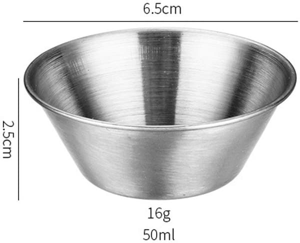 6-pack såsskålar i rostfritt stål 50 ml, silverfärgade doppskålar för såser, kryddor, dipp och tillbehör, diskmaskinssäkra för kök, grillning och servering