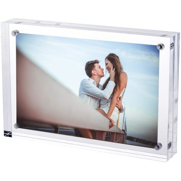 Magnetisk akrylfotoram - 15 cm x 10 cm - Dubbelsidigt displayblock - genomskinlig transparent - 2 cm tjocklek