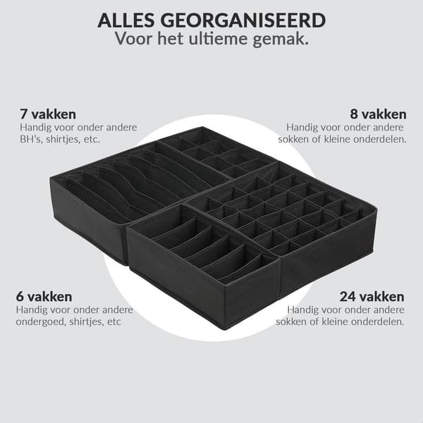 4 sorte foldbare skuffeinddelere – under seng opbevaring til bh'er, sokker, undertøj