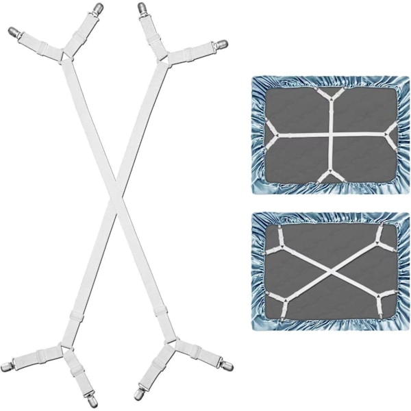 Justerbar lakenholder dyneholder duk sofa trekk laken spenne telt metall fast lakenklemme White [2 pieces] Two sides four clamps