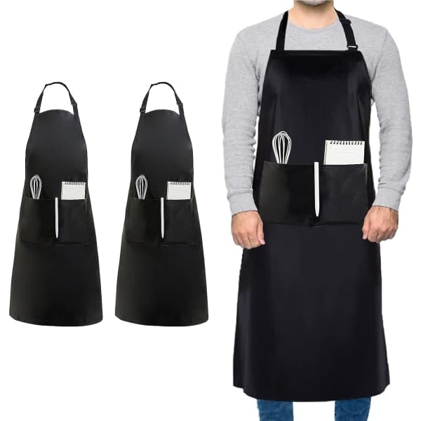 TG 2 stk Plus Size kokkeforkle, unisex svart forkle, vanntett forkle