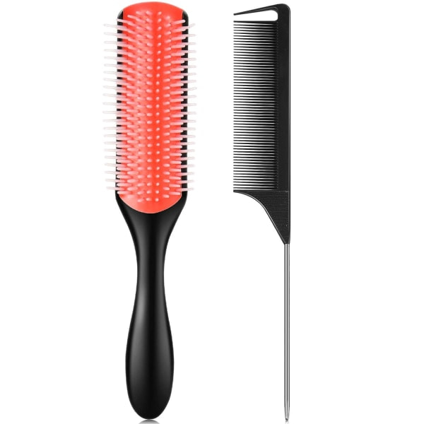 TG 2-delars set, 9-rads kuddar Nylon lockigt hårborste och råttsvanskam Barberare