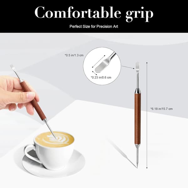 2-pack Latte Art Pen Set, Stainless Steel Coffee Drawing Tools with Wooden Handle, Double-Ended Barista Accessories