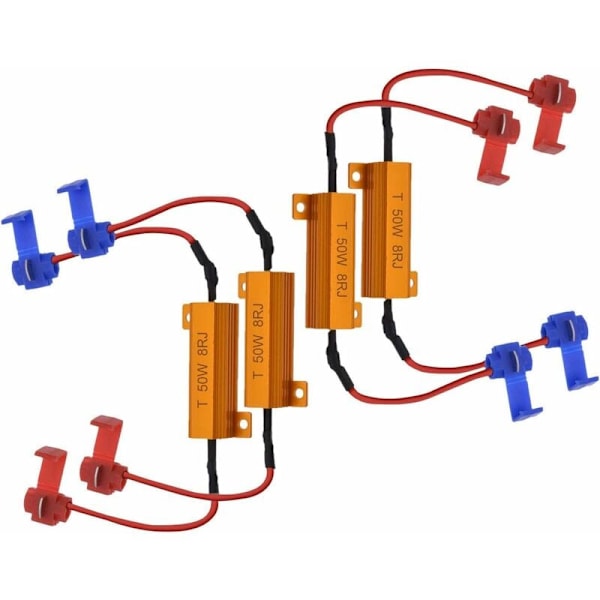 4 stk. 50W 8 ohm LED belastningsmodstande Forlygte belastningsmodstand Tågelygte dekoder LED blinklys modstand dekoder ledning (Fix Hyper Flash, advarselsannullering)
