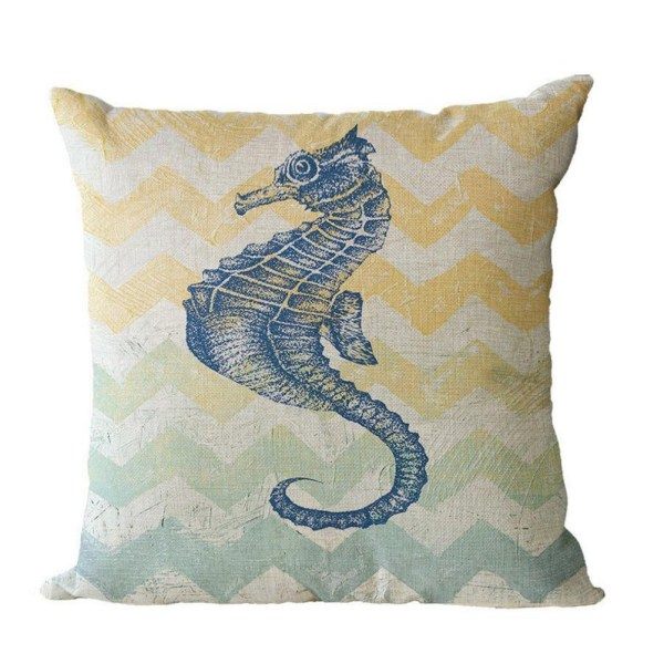 4-pakkinen pellava-puuvillainen tyynynpäällinen, Nautical tyynynpäällinen, ranta-aiheinen tyynynpäällinen, 18 x 18 tuumaa