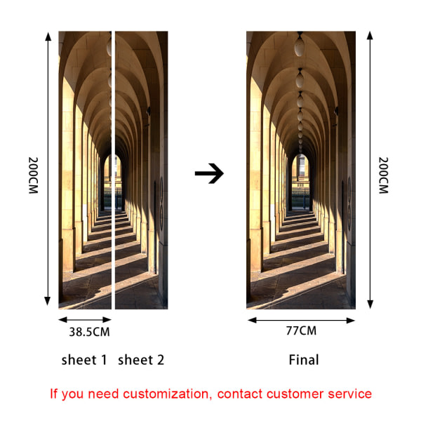 (77x200cm，Bågbågkorridor)Dörrdekal Trompe l'oeil Effec