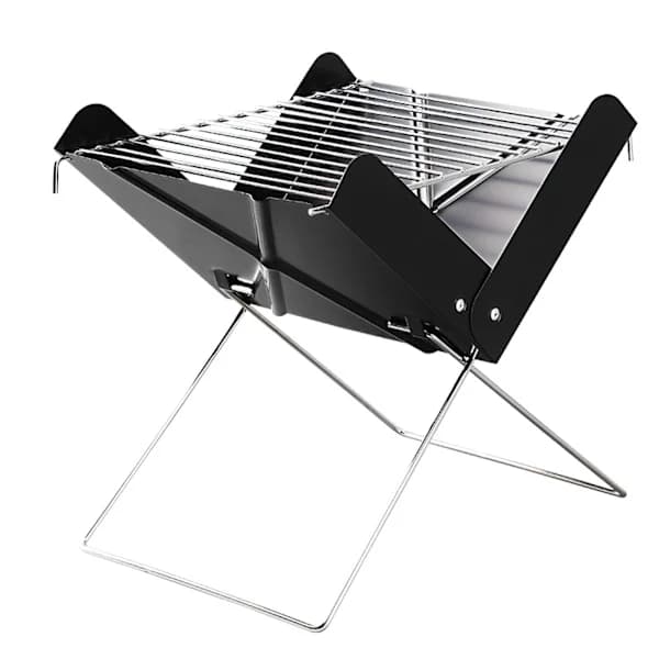 Bærbar kulgrill foldbart pladsbesparende design med rengøringsbørste til picnic, camping, have og balkon sort