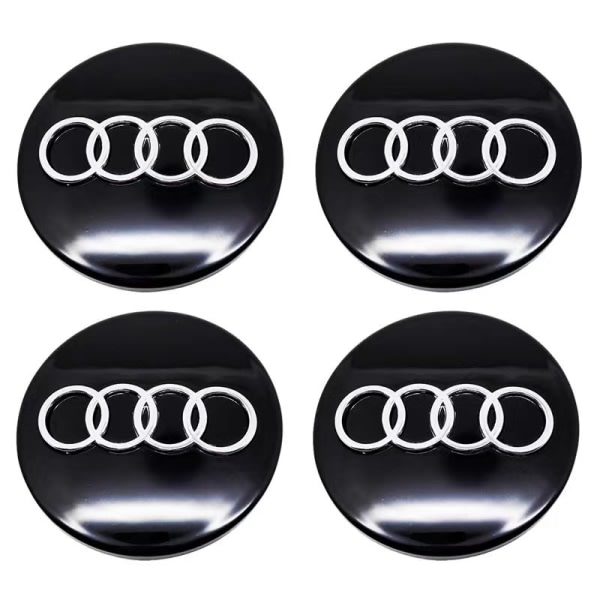 4 nye 60 mm sorte Audi aluminium hjulkapsler, badges Emblem