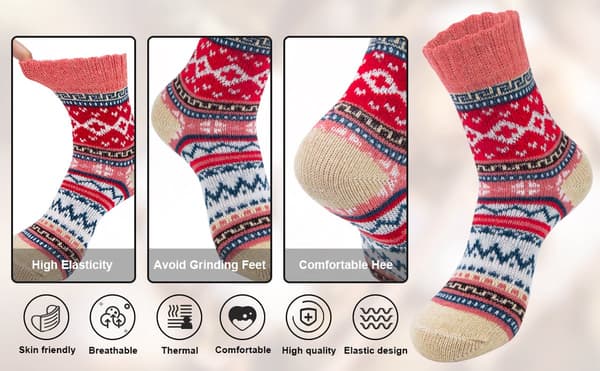 Varme Vinterstrømper Kvinder - Sæt med 5 Par - Vintage Design - Strømper Kvinder - Hjemmesko Strømper - Strømper - Varme Strømper Kvinder - Premium Bomuldsstrømper Almindelige