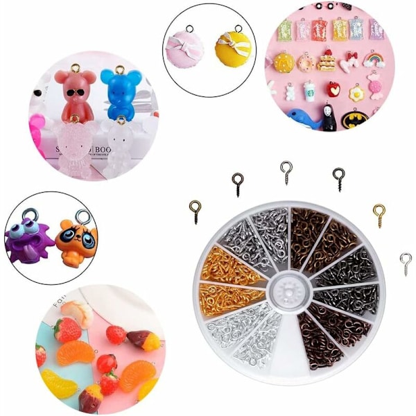 600 Stykker Mini Øjeskruer Øjer Skruekroge til Smykkefremstilling DIY Håndværk Perler, 6 Farver, 8mm4mm