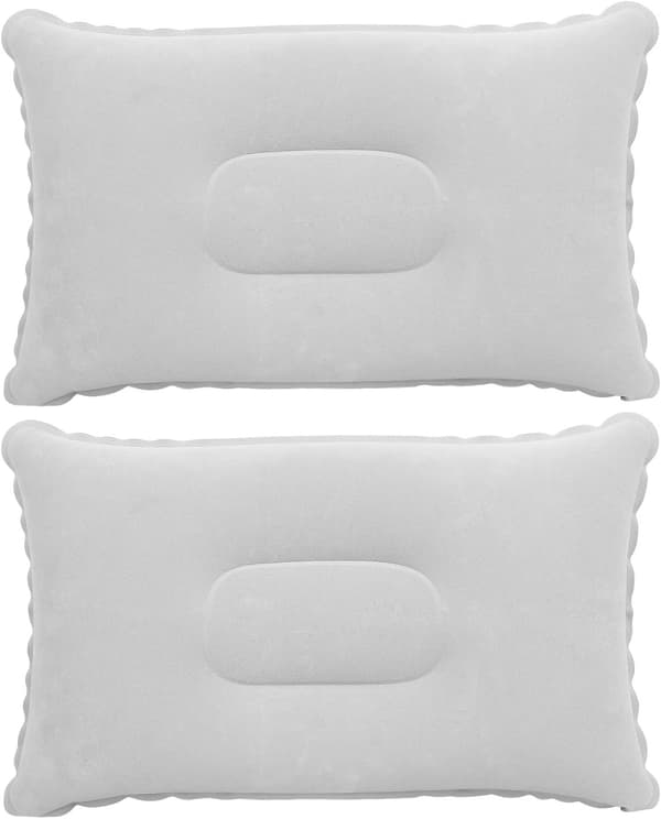 Uppblåsbar resekudde 2-pack ultralätt vattenresistent mjuk flockad campingfiske utomhusbruk grå Grey