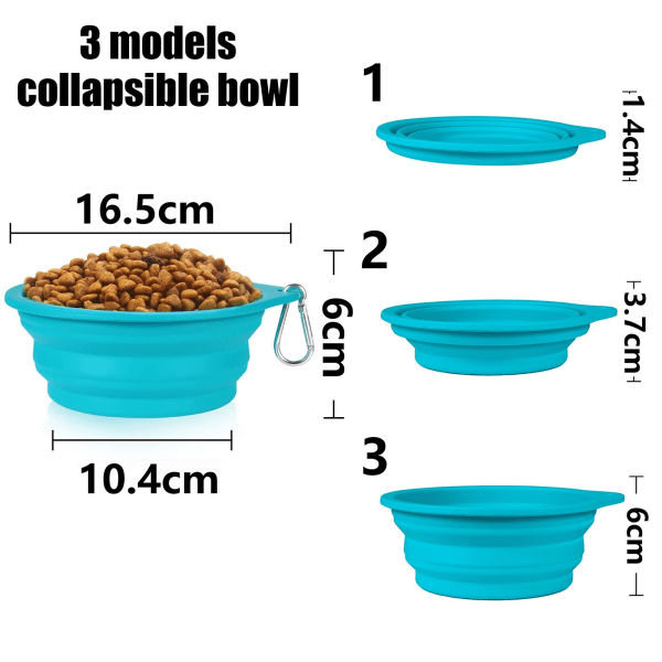 2-pak, sammenklappelig hundeskål, bærbar (lyseblå + lysegrøn)