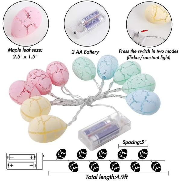 Påskeæg Lys, 4,9 fod 10 LED påskedekoration lys