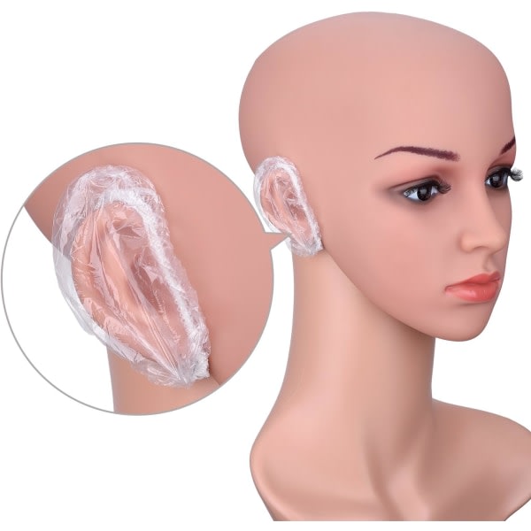 100 stycken genomskinliga engångshörselskydd Vattentäta öronskydd för hårfärgning, duschning, bad,
