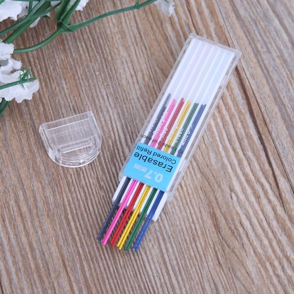 1 æske 0,7 mm farvet mekanisk blyant refill bly sletbar studerende stationær