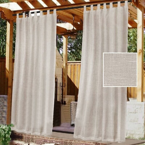 Utomhusgardin, Terrassgardin, Avtagbar Självhäftande Fliktopp för Enkel Upphängning och Halkskydd, Vattentät Utomhusdäck (132x213 cm - 2 st, Natur)..DEBUNS