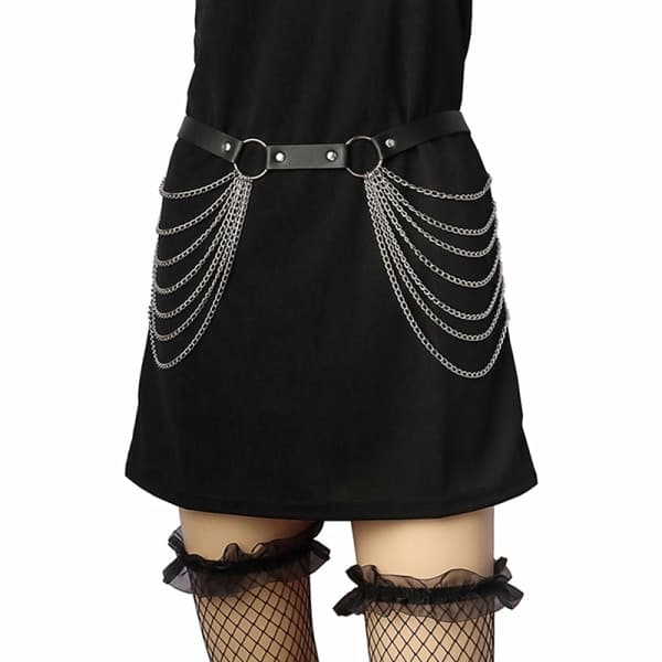 Sort Læder Kæde Bælte Goth Sexy Krops Kæde Rem Talje Cincher