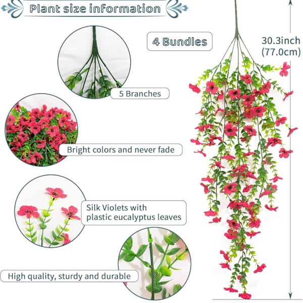 Simulerade plastblommor eukalyptus violett gröna blad rotting vardagsrum inomhus rum vägghängande dekoration falska blommor (Rose red)