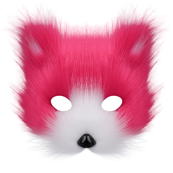 Halloween-kostume simulation rævemaske handsker plys rævehale håndlavet dyrehales kostume rekvisitter tilbehør Rose red mask One Size