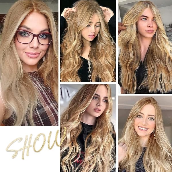 TG Lång blond peruk för kvinnor - naturligt vågigt hår i mitten