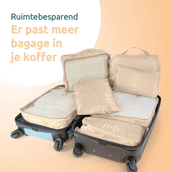 George Napoli Packpåsar 7-delat set, Lättviktiga Vattenavvisande Polyester Bagageorganisatörer för Resväskor, Handbagage, Kräm