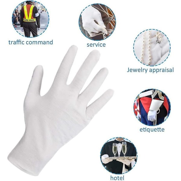 12 par vita handskar bomuld bløda bomuldshandskar Andningsbara arbejdshandskar dam--