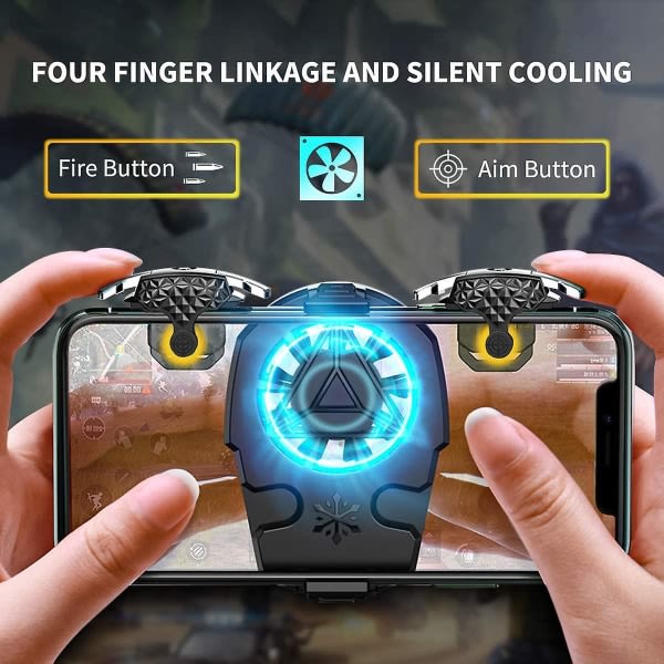 PUBG Mobile Pelikontrolleri, [uusi muotoilu] PUBG Pelikäyttöliittymä jäähdytystuulettimella Herkkä Aim Controller Shooter Joysticks PUBG:lle/Call of Duty:lle, musta