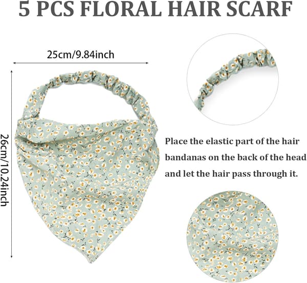 Blomstret Hårskjerf Pannebåndsett, Chiffon Elastisk Boho Bandana Hodeplagg for Kvinner, Én Størrelse, 5 Farger
