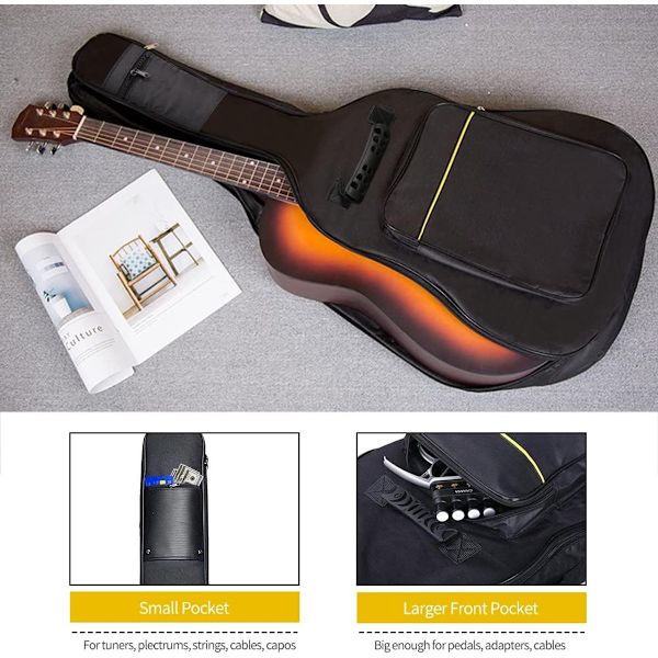 Klassisk gitarkasse - Akustisk gitarkasse - Ryggsekk med utvendig lomme og håndtak - Gitarryggsekk - Gitarkasse - Polstret - Vanntett