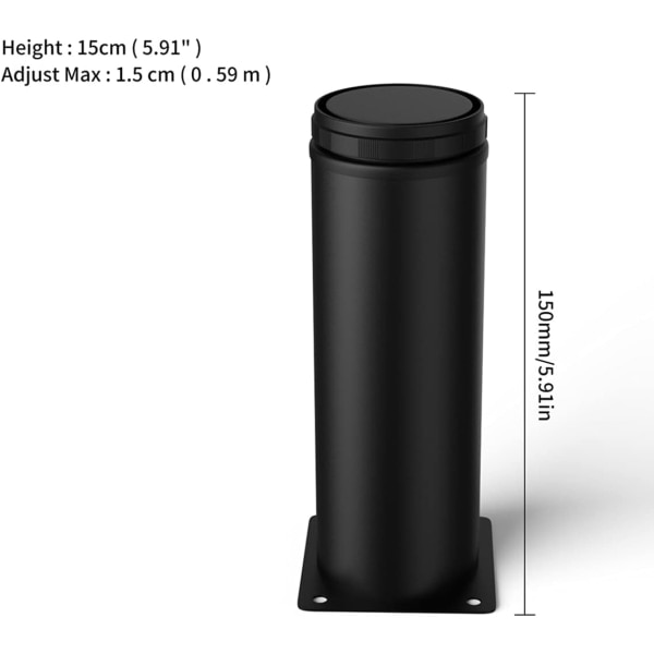 4 stk. 15 cm Sorte Justerbare Metalmøbelben i Rustfrit Stål