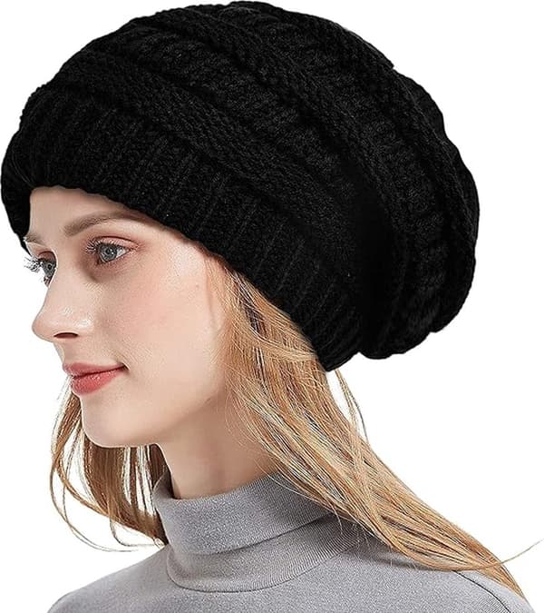 Vintermössa stickade mössor för kvinnor - Varm och vindtät vintermössa - Stickad varm slouchy mössa - Stickad skidmössa