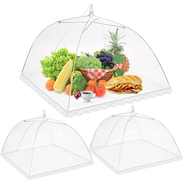 Matbeskyttelse Mattelt, 3 stk. Sammenleggbart Matnett, Pop-up Myggnett for Fluer, Insekter, Mygg (Hvit, 12 tommer)