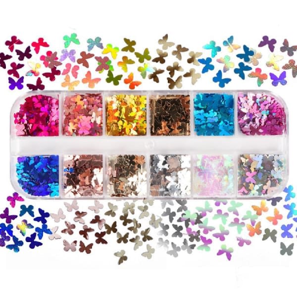 12 Net/Box 5 mm 3D Shiny til Butterfly Sequins Manikyrpaletter til Form Holografisk Glitter Fla