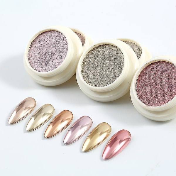 TG 6 Box Roséguld Krom Nagelpuder, Nagelkonst Pigmentpulver Set